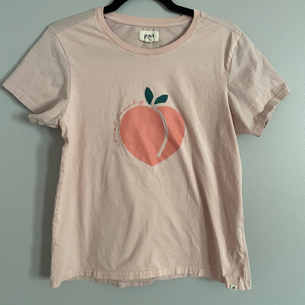 Pact Graphic Tee Women Large Pink Just Peachy Organic‎ Cotton Sustainable Casual
